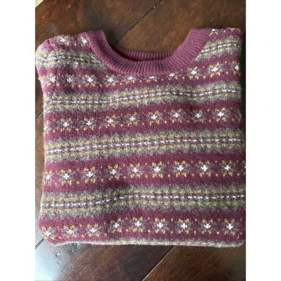 FAHERTY Highland Fair Isle Puff Sleeve Sweater Womens S Gray Merino Wool Blend - Picture 2 of 13